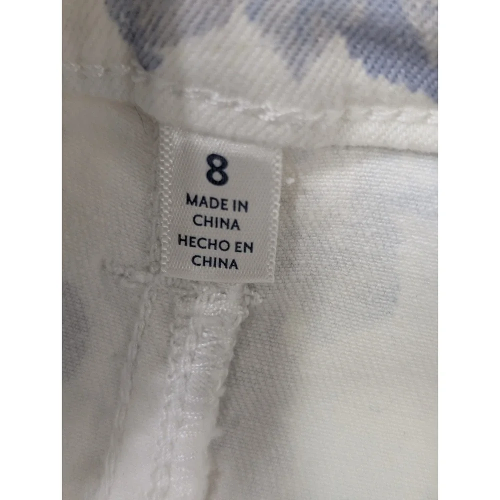 Seven 7 Weekend Denim Skirt Size 8 White Blue Floral Toile Print‎ Frayed Hem